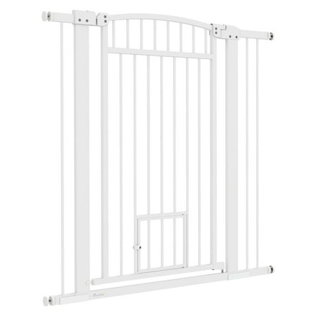 Extra Wide Dog Gate with Cat Door - 30-41" Adjustable Walk Through Pet Gate - 42" High - Pressure & Drill Mount - Includes Extensions