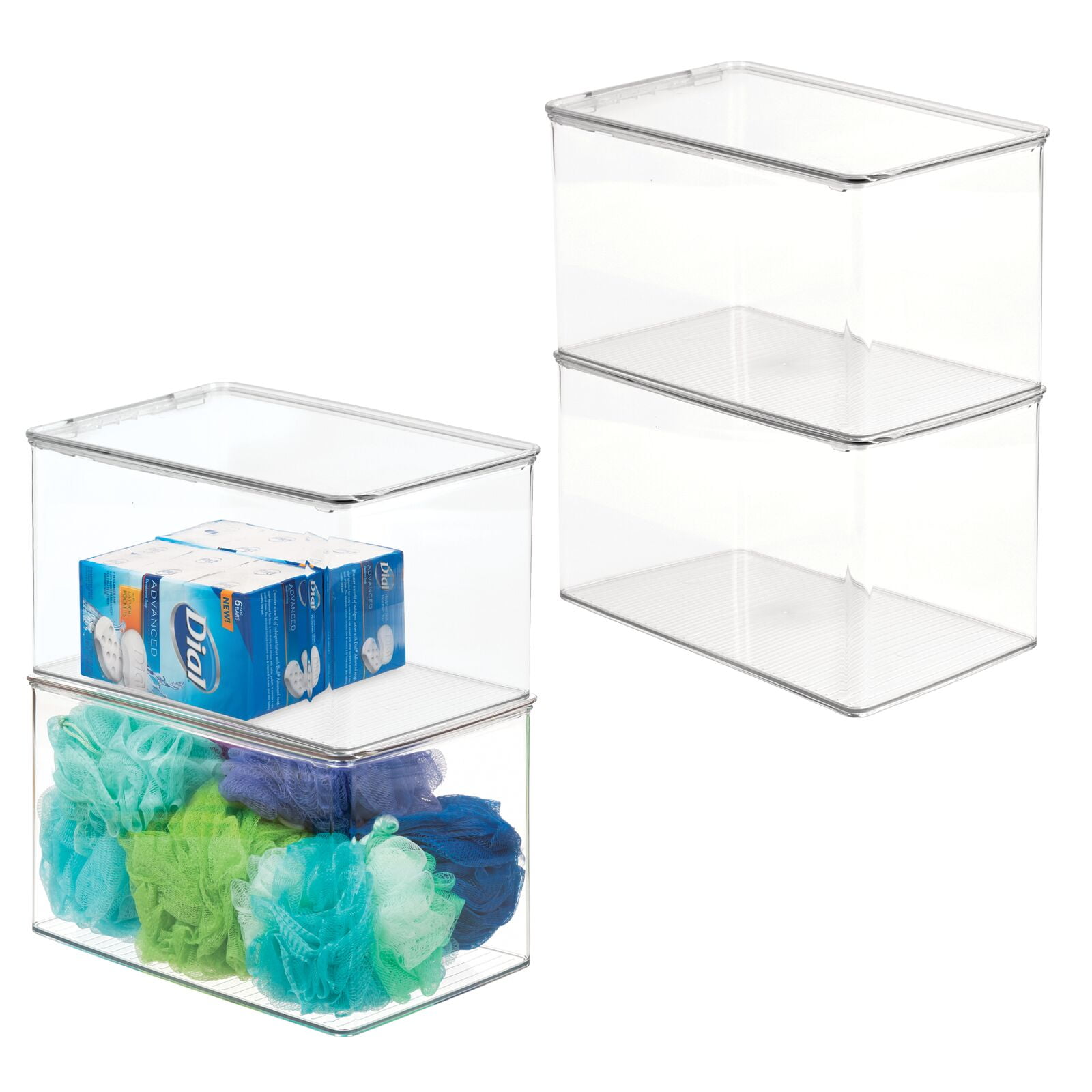 mDesign Stackable Bathroom Storage Box with Lid Container for