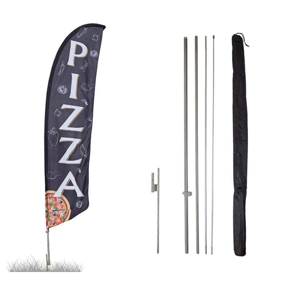 Pizza Feather Flag Kits - 13.5ft Flag Complete Pole Set with Ground Stake - Great for Businesses, Storefronts, Sales - Printed in The USA