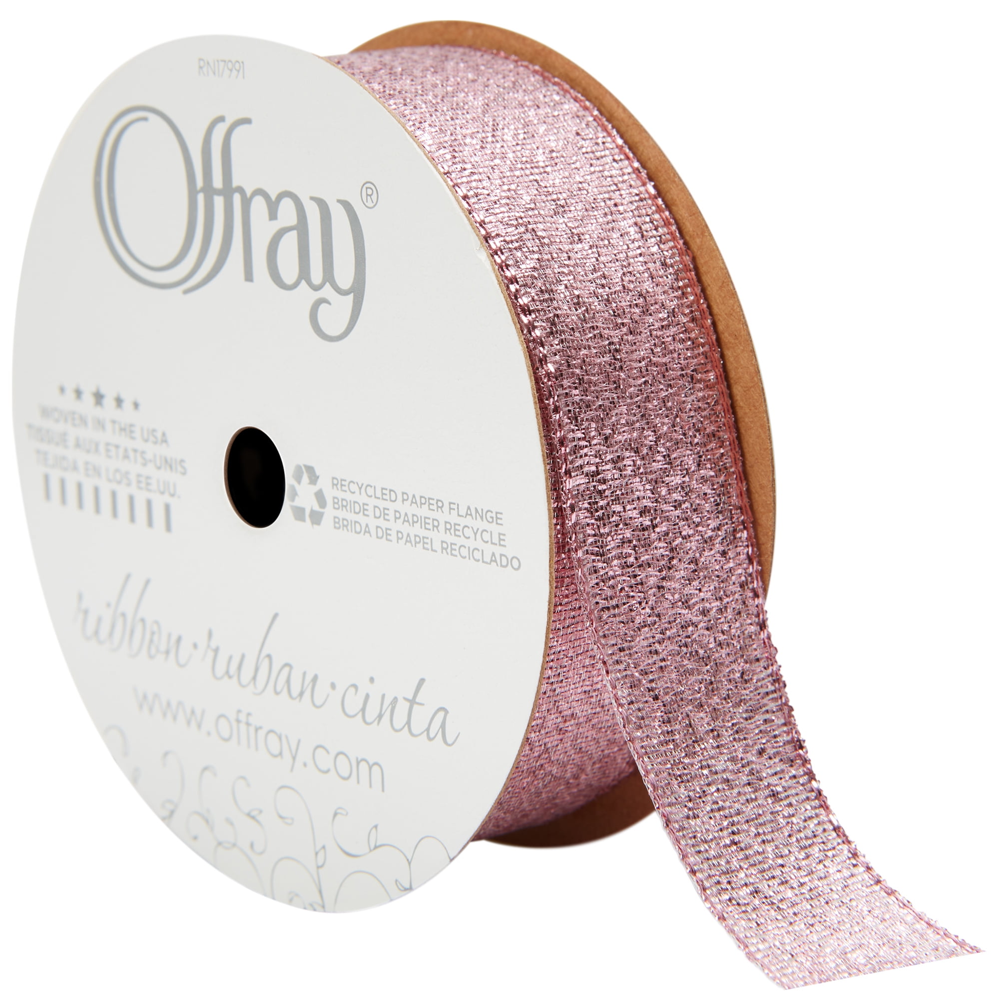 Offray Ribbon, Light Pink 7/8 inch Galena Metallic Ribbon