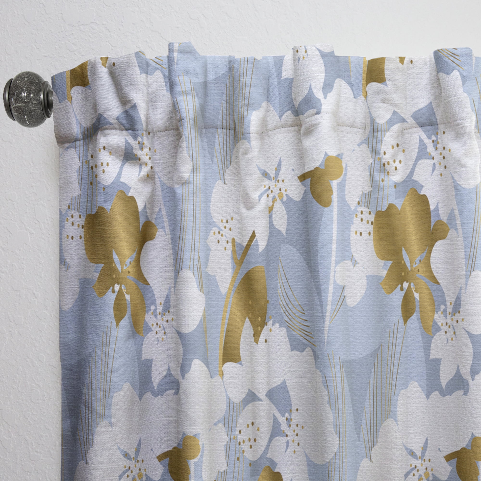 Designart 'White Orchid Blossom Color Pattern' Mid-Century Modern Curtain Panel