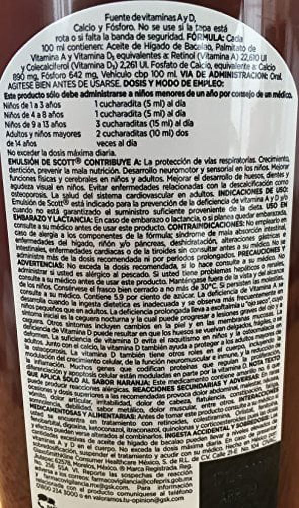 Scott Emulsion Orange Flavor - Family Size 369ml - Vitamin Supplement Rich in Cod Liver Oil, Vitamins a and D, Calcium and Phosphorus - Emulsion Scott Naranja