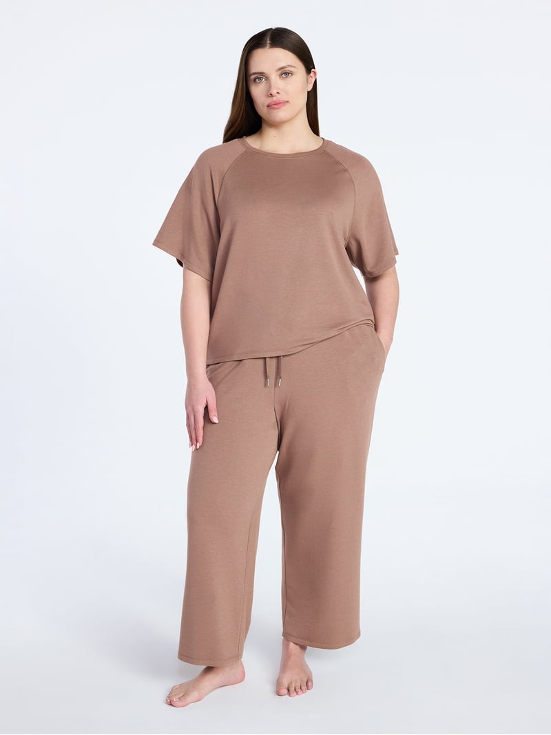 Joyspun Women's French Terry Lounge Sleep Short Sleeve Top and