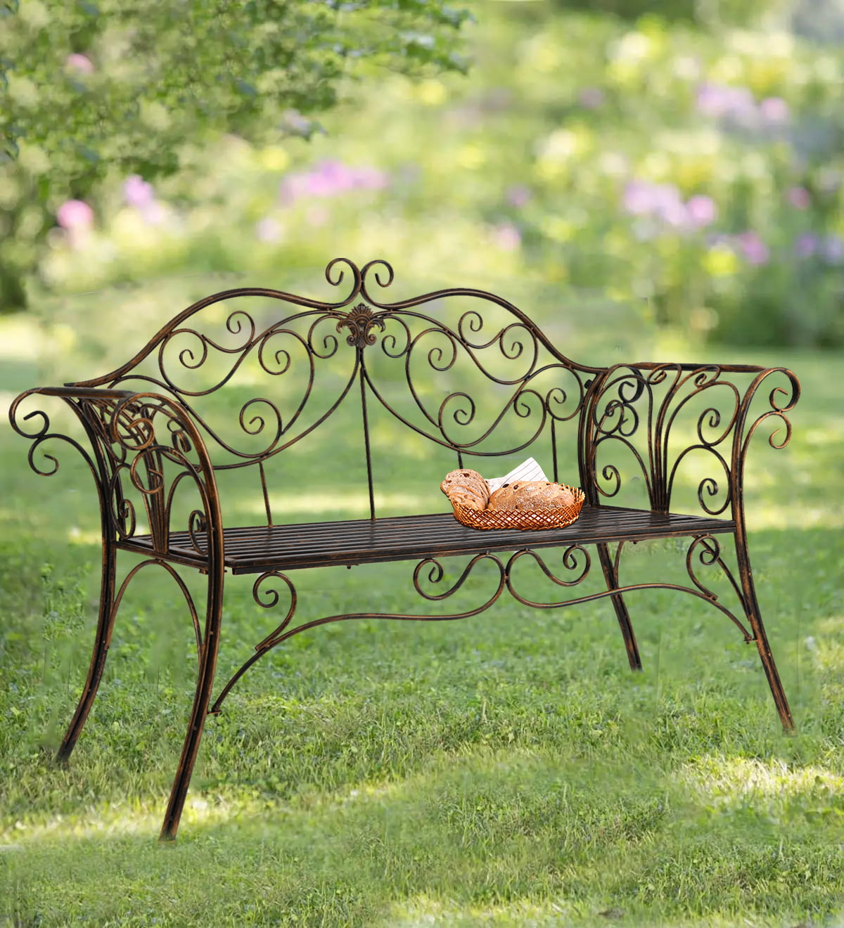 Distressed Black Butterfly Metal Two Seater Garden Chair Bench Flatpacked 