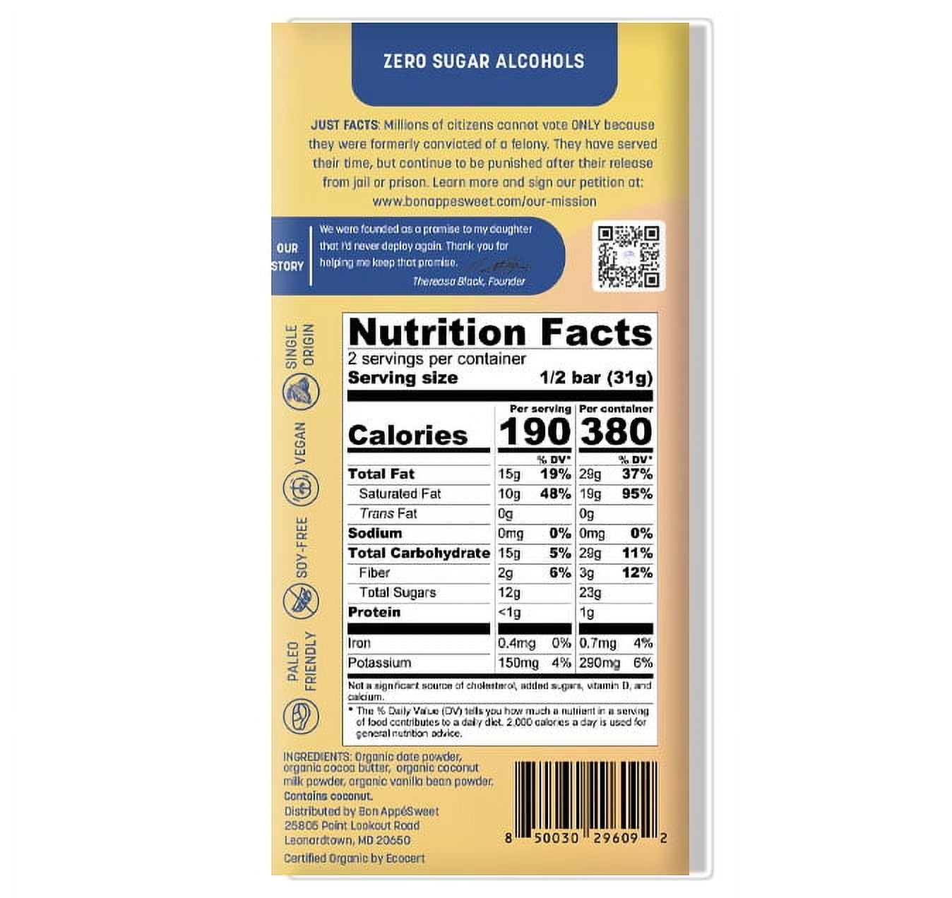Bon AppeSweet Golden Chocolate Bar 2.2 oz