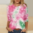 thumbnail image 2 of YUGYXL Women's Tie Dye Tshirts Casual 3/4 Length Sleeve Shirts Plus Size Tops Crew Neck Soft Lightweight Tees Ladies Tunics Comfy Clothes, 2 of 5