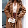 thumbnail image 6 of Women'S Fuzzy Fleece Lapel Open Front Long Cardigan Coat Faux Fur Warm Winter Outwear Jackets Khaki L, 6 of 8