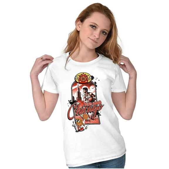 Retro Chicago Basketball Player Womens Slim Fit Graphic Tee Brisco Brands S