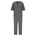 thumbnail image 4 of Virmaxy Womens Stylish Outfit 2 Piece Set Fashion Suit Female Spring and Fall In The Middle Sleeve Round Neck Cotton and Linen Casual Two-Piece Suit Female Gray L, 4 of 6