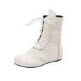 thumbnail image 2 of Viluyesy Womens Western Boots, Round Toe Lace Up Embroidery Mid-Calf Fashion Retro Cowgirl Boots White, 2 of 8