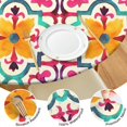 thumbnail image 4 of Yellow Ethnic Floral Pattern Round Fitted Tablecloth with Elastic Edge,Dining Table Cover Waterproof,Outdoor Round Tablecloth for Camping,Dining,Indoor and Outdoor, 4 of 7