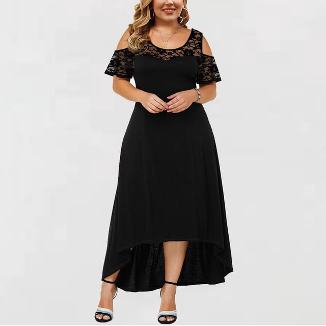 Robe à Manches Courtes pour Femmes Grande Taille, Robe Sexy Sans Bretelles avec Dentelle en Solde