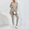 thumbnail image 2 of Ensemble Deux Pièces pour Femmes 2025 Manches Longues Col Rond Ourlet Fendu Tee-Shirt Pantalon Taille Haute Survêtement, 2 of 6