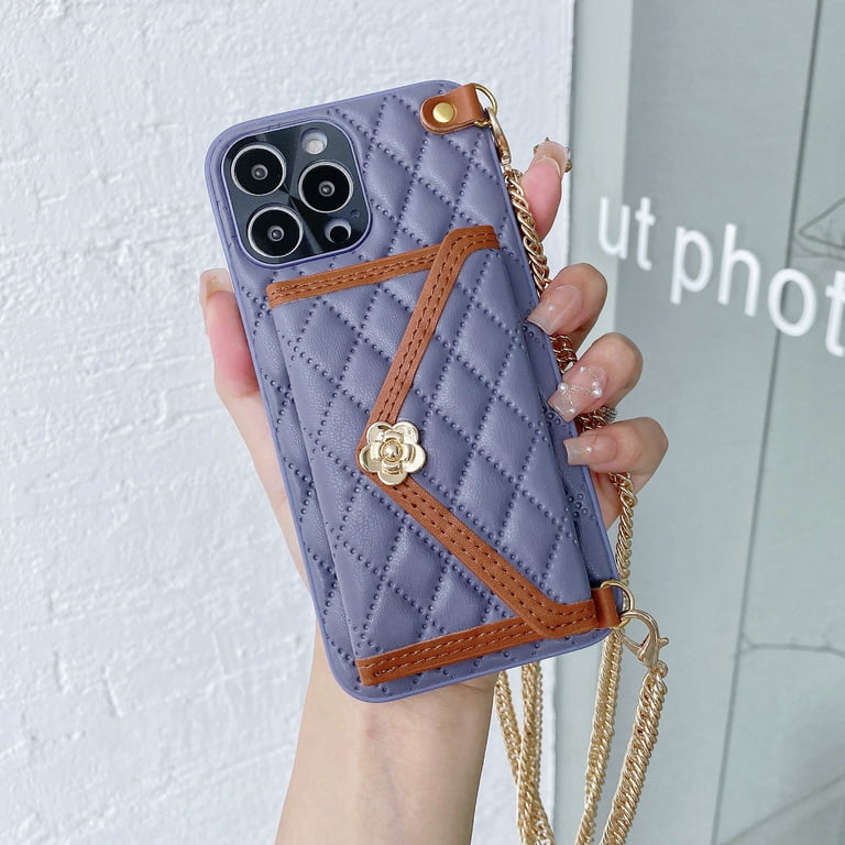 Dteck Luxury Wallet Case for iPhone XS/X,Crossbody Phone Case with  Adjustable Chain Shoulder Strap Cute Camellia Flip Folio Card Holders Girls  Ladies