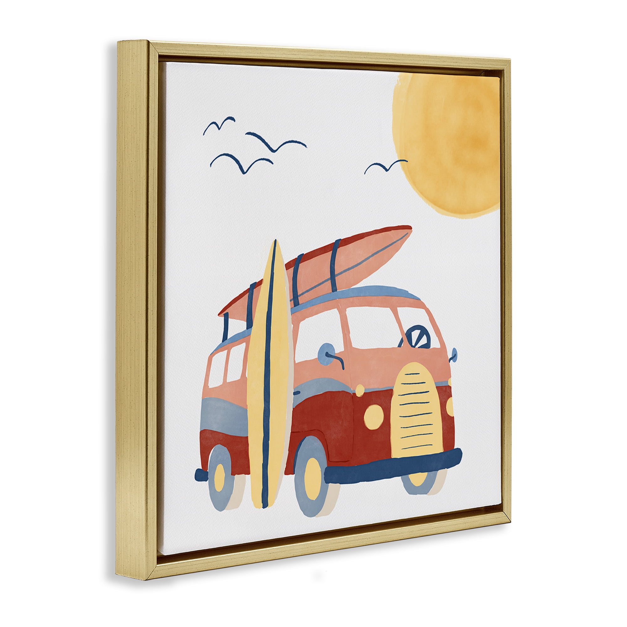 Stupell Industries Summer Surf Bus Transportation Painting Gold Floater Framed Canvas Art Print Wall Art, 25 x 25