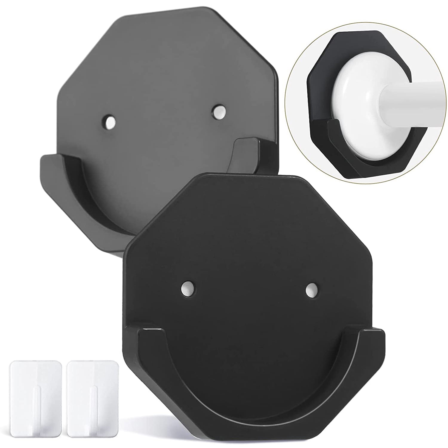 2PCS Shower Curtain Rod Holder, Adhesive Shower Rod Wall Mount Holder