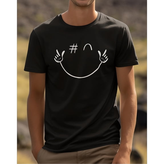 Men's Black Print Tshirt Graphic Tees Shirts Retro Smile Face Rock Hand Gesture Humor S-5XL Tops