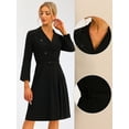 thumbnail image 2 of DARING DIVA Elegant V Neck Collar Belted Pleated Button Blazer Dress XS Black, 2 of 6