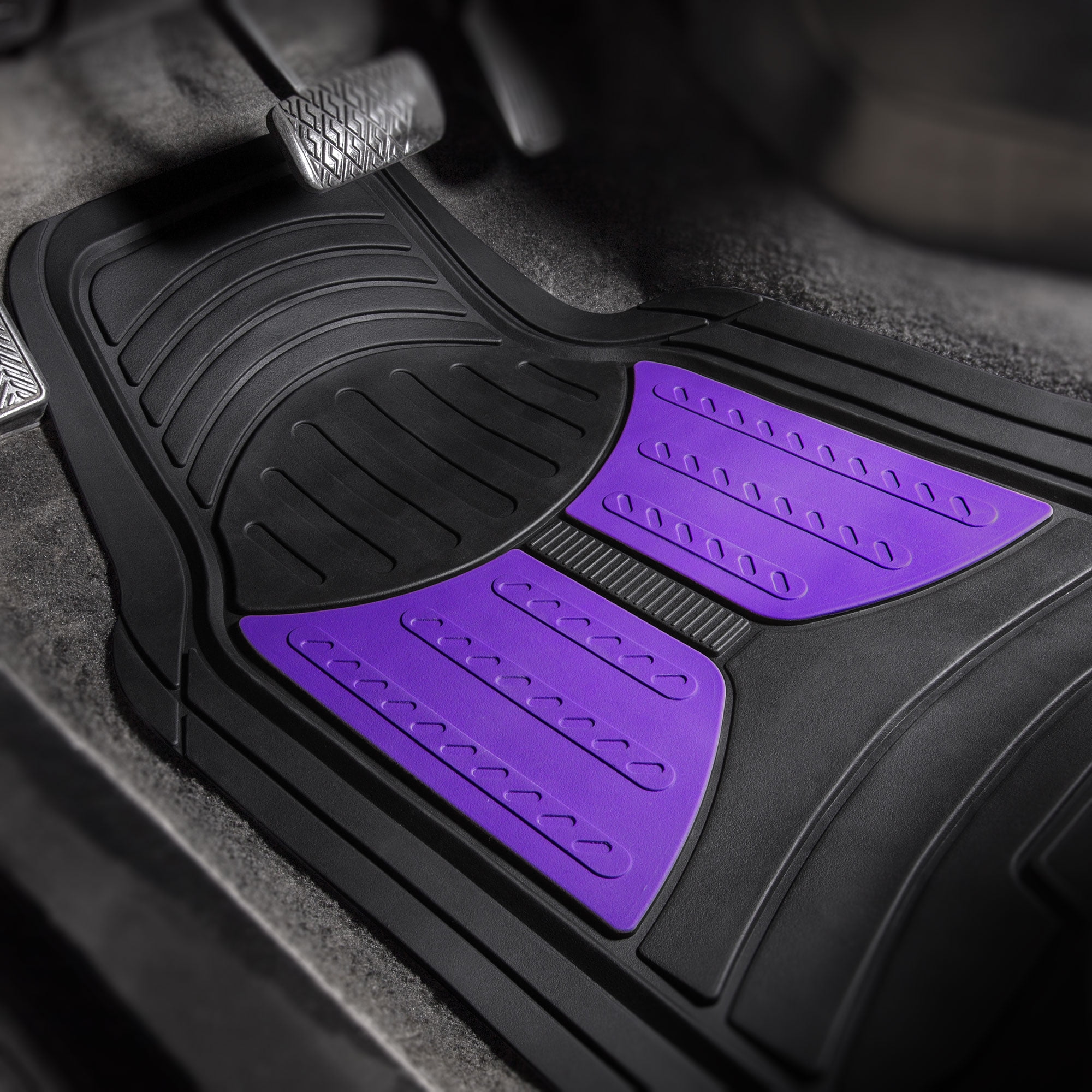 FH Group Universal Fit Two-tone Car Floor Mats Heavy Duty Rubber Full Set  4Pc - F11313PURPLE