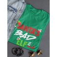 thumbnail image 3 of Santa's Bad Elf Christmas Design Women Kelly Green T-Shirt, Female XX-Large, 3 of 4