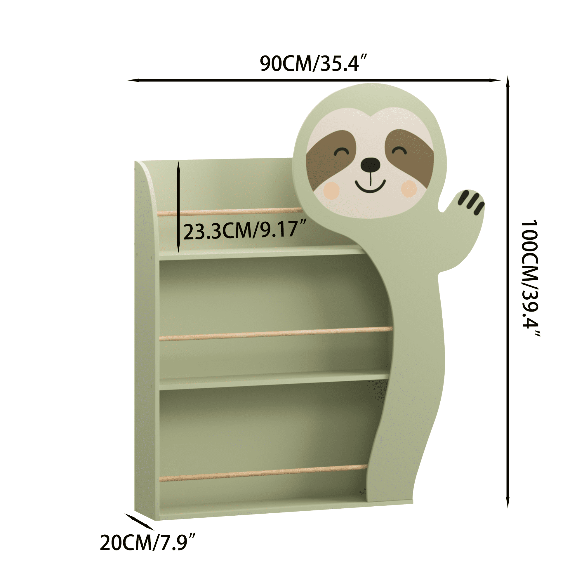 Kids Furniture Sloth Kids Bookshelf, Front-Facing Toddler Book Display Rack with 3 Tiers, Cute Animal Design, Wooden Nursery Bookshelf for Playroom, Bedroom & Reading Corner, Safe & Sturdy Storage O