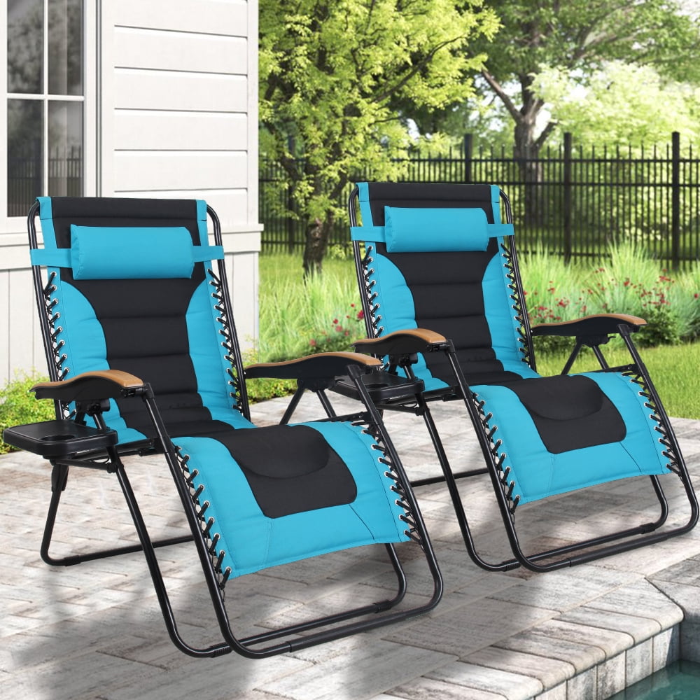 Captiva Designs Set of 2 Padded Zero Gravity Chair Heavy Duty Steel Frame Folding Lounge