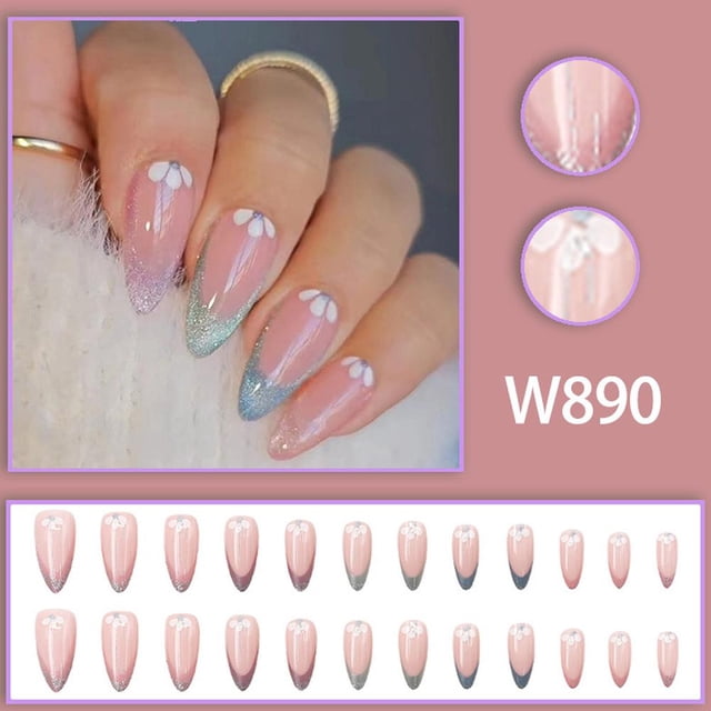 False Nails French Manicure Fake Tips Press On Full Nails Cover c