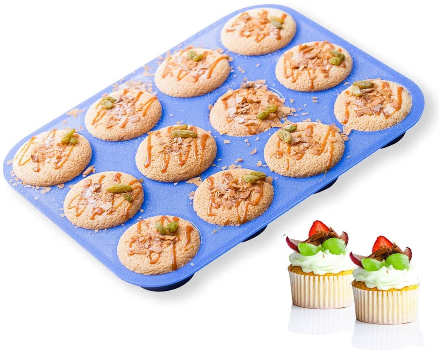 Kepooman Mini 12 Cups Non-Stick Silicone Mold for Baking, Blue Kepooman Mini 12 Cups Non-Stick Silicone Mold for Baking, Blue