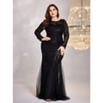 thumbnail image 4 of AURA Plus Size Evening Dress Long Sleeve Slim Fit Fishtail Party Gown Round Neck Zipper Women 0XL–4XL, 4 of 9