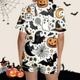 thumbnail image 6 of Xmyrz Womens Pajama Sets 2Pc Pumpkin Ghost Print Button Up Shorts Set Casual Halloween Silk Satin Short Sleeve Sleepwear Pj Clothes Sets, 6 of 7