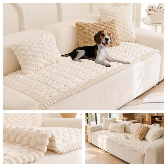 Fuzzy Pet Sofa Cover - Non-Slip Dog Couch Protector, Washable Geometric Jacquard Slipcover for Furniture, Pet-Friendly