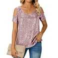 thumbnail image 3 of Wlynlyn Sequin Tops for Women Short Sleeve Cold Shoulder Glitter Shiny Tunic Tops Causal Night out Sparkly Party Outfits, 3 of 8