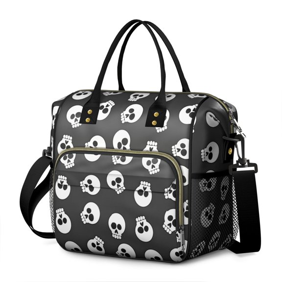 Gray Halloween Skulls Womens Lunch Box for Work,Insulated Large Lunch Bag for Tween and Teen,Loncheras Para Mujer,Leakproof Adult Lunch Bag for Work,Beach,Travel,Picnic,Camping