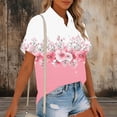 thumbnail image 4 of WHLBF Womens Tops Short Sleeve Summer Printing Flax Plaid Flared Hem Button-Up Shirt Pink L, 4 of 6