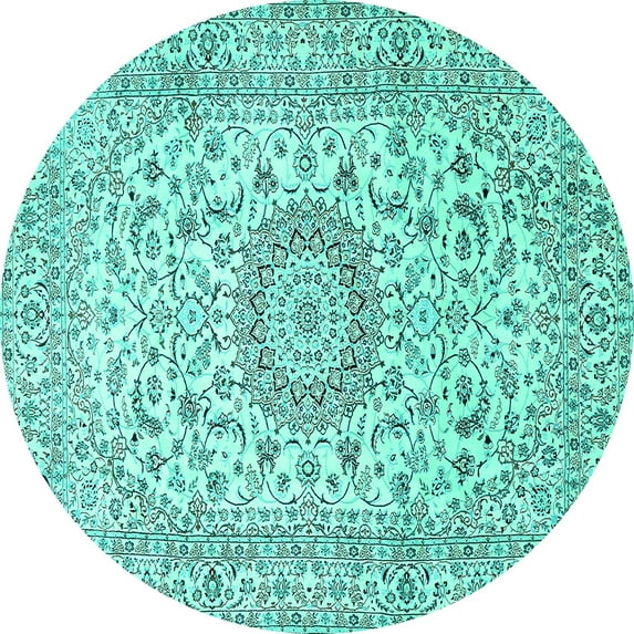 Ahgly Company Indoor Round Medallion Turquoise Blue Traditional Area Rugs, 3' Round