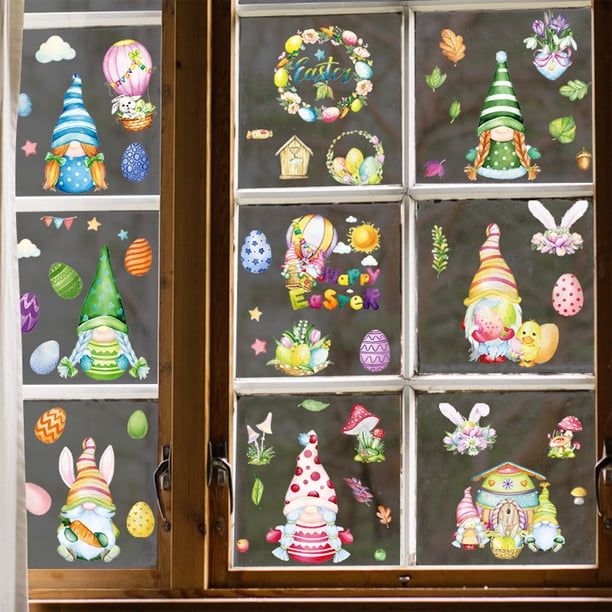 Easter Stickers Easter Decorations Windows Stickers Suit for Shop Doors and Windows Easter Atmospheres Decoration A Set of 9 Stickers