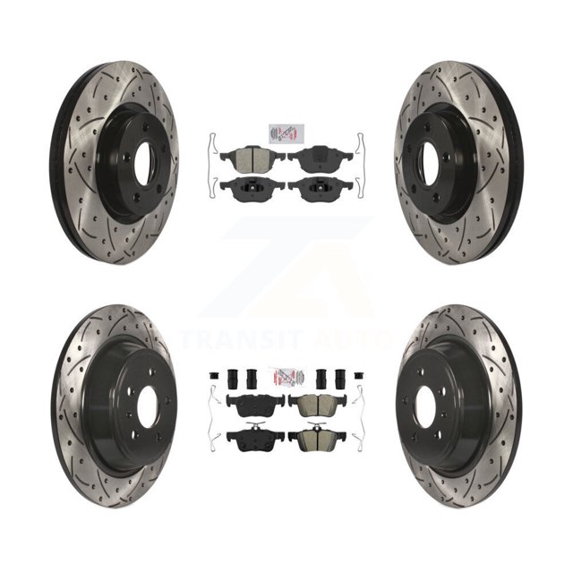 Transit Auto Front Rear Semi-Metallic Pads and Coated Drilled Slotted Disc Brake Rotors Kit for Car Ford Escape KDA-100992