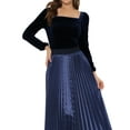 thumbnail image 1 of INSPIRE CHIC Women's Velvet Square Neck Long Sleeve Blouses M Deep Blue, 1 of 5