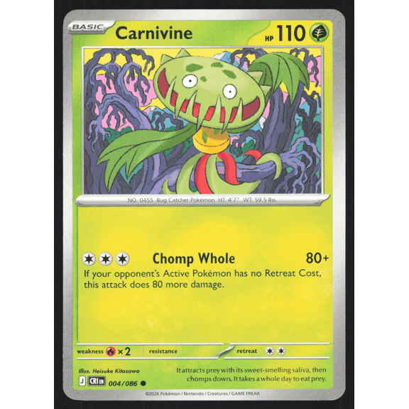 2026 Chaos Rising Carnivine #4/86 Pokemon TCG English Trading Card