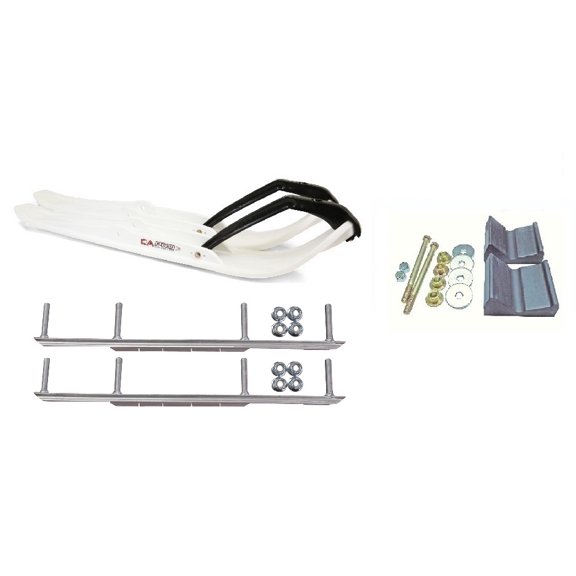 C&A Pro White XPT Snowmobile Skis w/ 7.5" Shaper Bars Complete Kit Polaris Fusion IQ