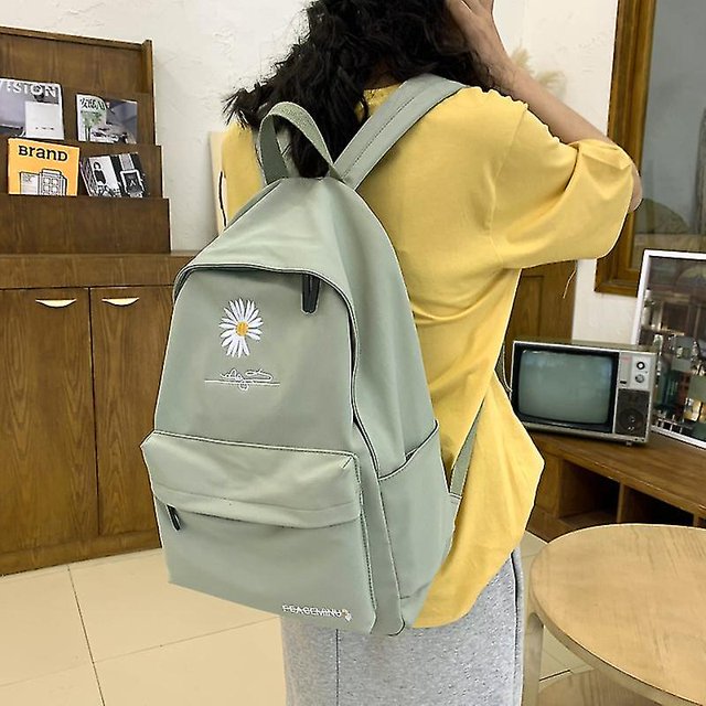 Mochila de alta capacidad de color sólido, mochilas escolares para niñas, mochilas escolares para adolescentes, mochila de nailon con margaritas Bolsa de impresión