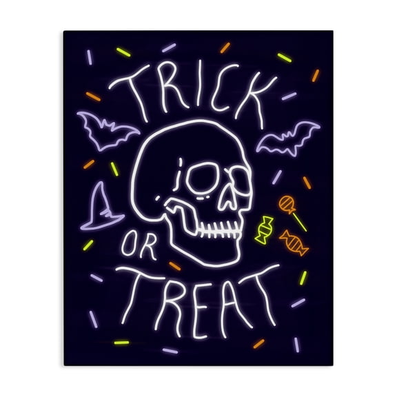 Stupell Industries Traditional Trick or Treat Halloween Phrase Spooky Skeleton Canvas Art, 16 x 20, by Victoria Barnes