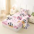 thumbnail image 2 of spefrowx Cute Soccer Bow Print Twin Sheets for Fans, Pink Ice Cream Waffle Bedding, 3 Pieces, 1 Flat Sheet, 1 Fitted Sheet and 1 Pillowcase, 2 of 6