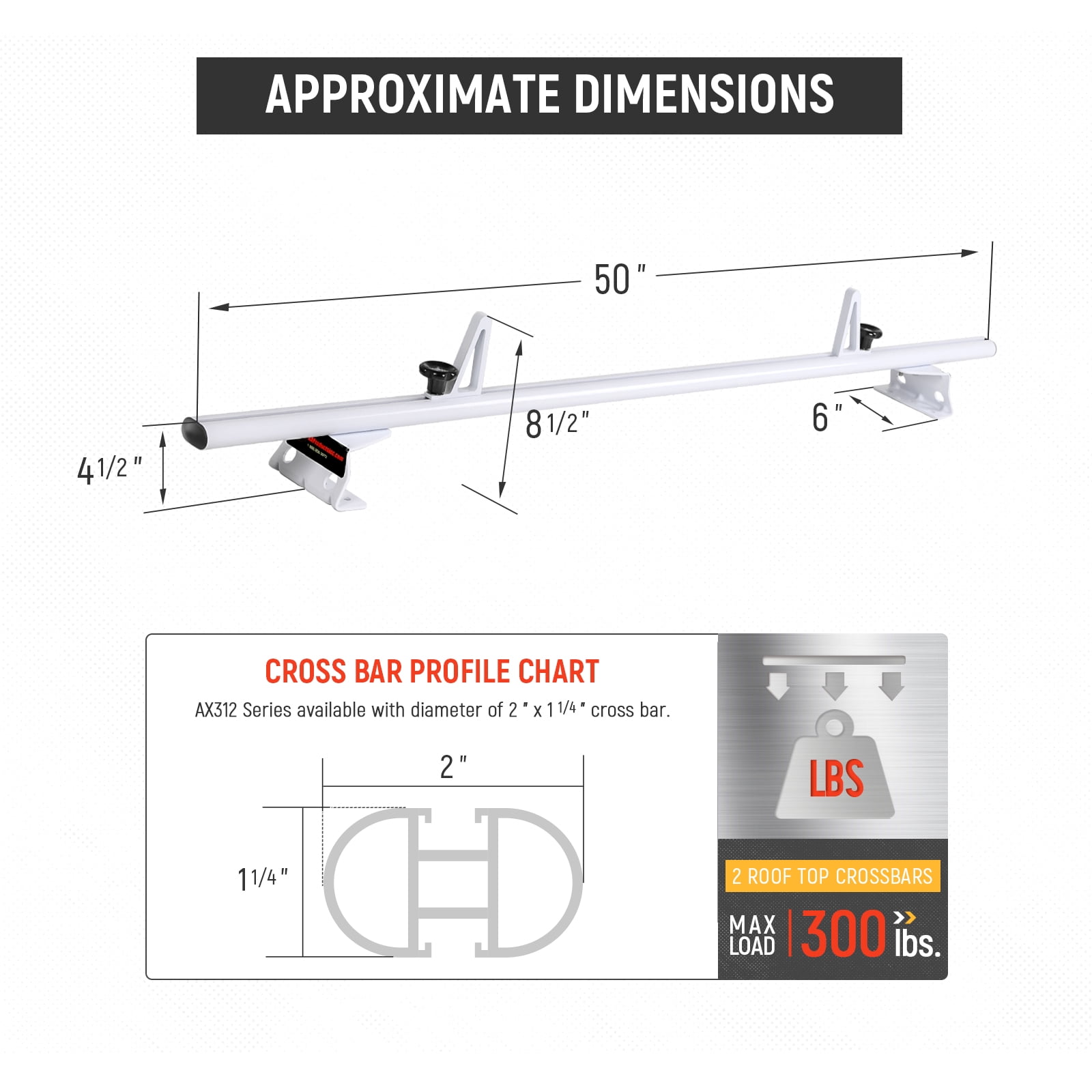 AA-Racks Model AX312-PR RAM ProMaster City 2015-On Aluminum 2 Bar (50") Van Roof Rack System w/ Ladder Stopper White