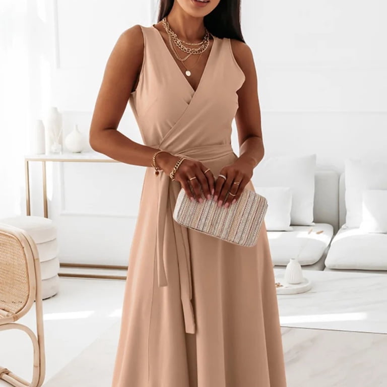 Women's Summer Casual Sleeveless High Waist Long Dress Boho Dress Evening Dress  Dresses Evening Wear Champagne Womens Dress Latest Dress for Ladies Winter  Ladies Dresses Formal Gown Women Long Elegant - Walmart.com