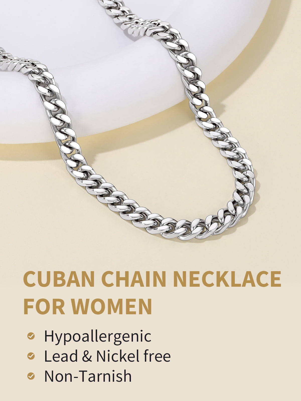 FindChic Silver Chains for Women 5mm Stainless Steel Cuban Link Necklace Birthday Graduation Jewelry Gifts Her Mom Wife, 20inch