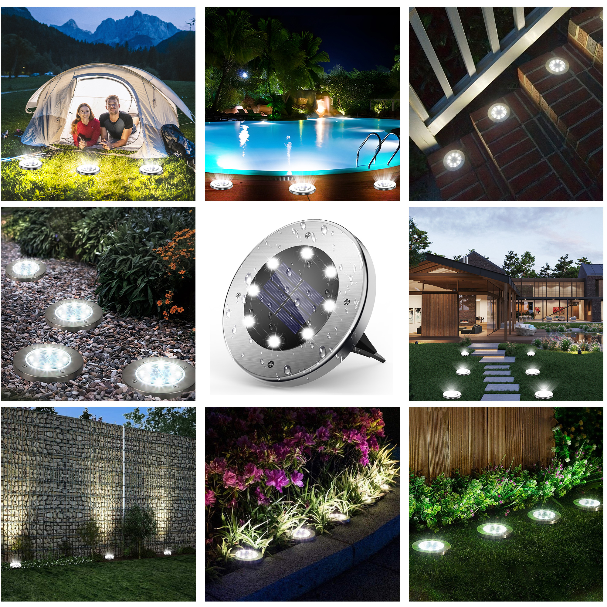 CHARKEE 8-Pack Solar Ground Lights, 8 LED Warm White photo 5
