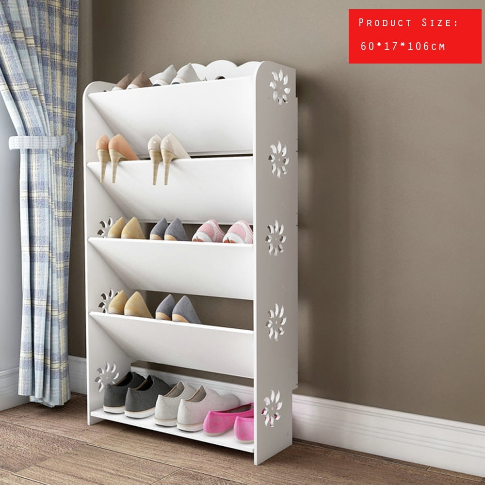 Private Jungle Wood-plastic Board 4-Tier Bevel Stackable Wooden Shoes Rack Organizer Free Standing Shoe Storage Stand,White