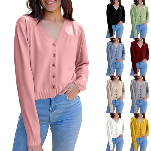 Cardigans for Women Lightweight Long Sleeve V Neck Open Front Thin Knit Sweater Outerwear Casual Spring Fall Button Down Beige M