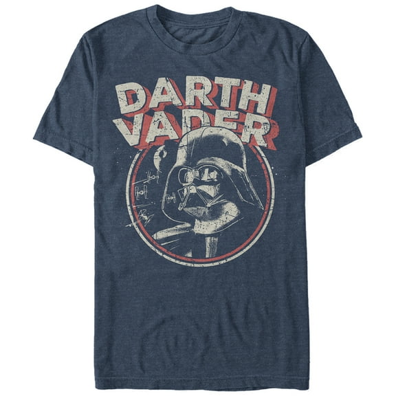 Men's Star Wars Vintage Retro Darth Vader With Tie Fighters and Death Star  Graphic Tee Navy Blue Heather Large